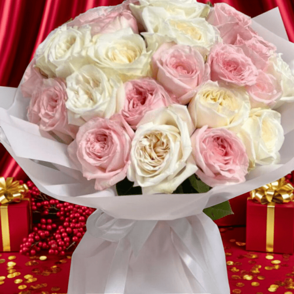 Pink and White Ohara Rose Bouquet - Rawadat Al Ward