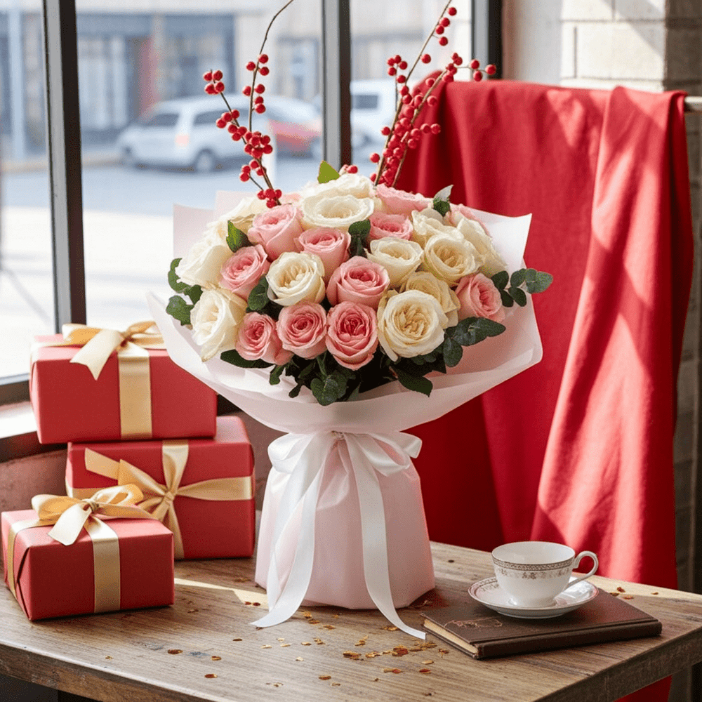 Pink and White Ohara Rose Bouquet - Rawadat Al Ward