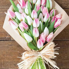 Pink & White Tulip Bouquet - Rawadat Alward