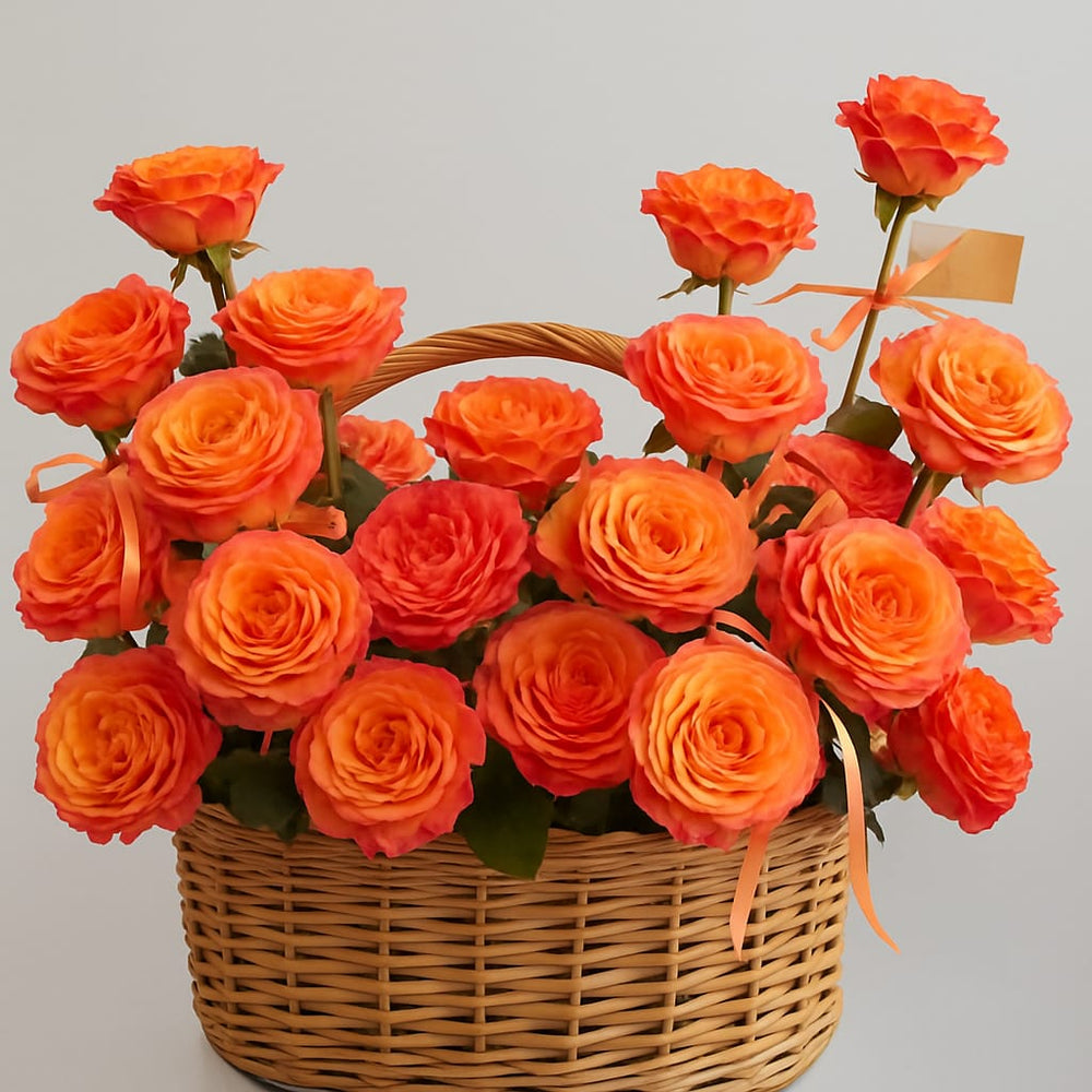 Premium Orange Rose Basket - Rawadat Alward