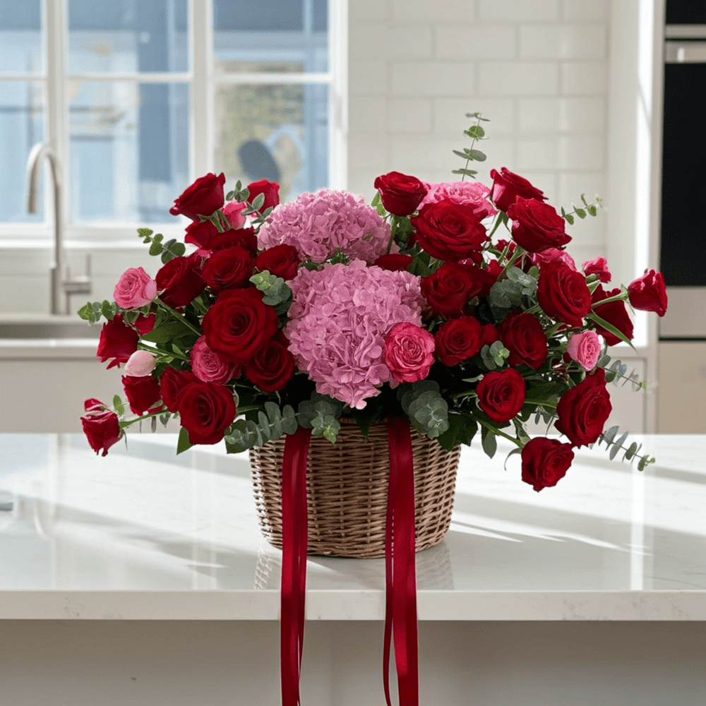 Red and Pink Rose Hydrangea Bouquet - Rawadat Al Ward