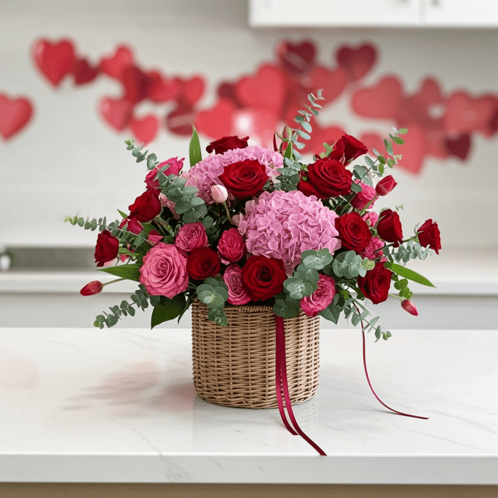 Red and Pink Rose Hydrangea Bouquet - Rawadat Al Ward