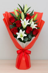 Red Rose & White Lily Luxury Bouquet - Rawadat Alward