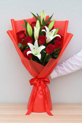 Red Rose & White Lily Luxury Bouquet - Rawadat Alward