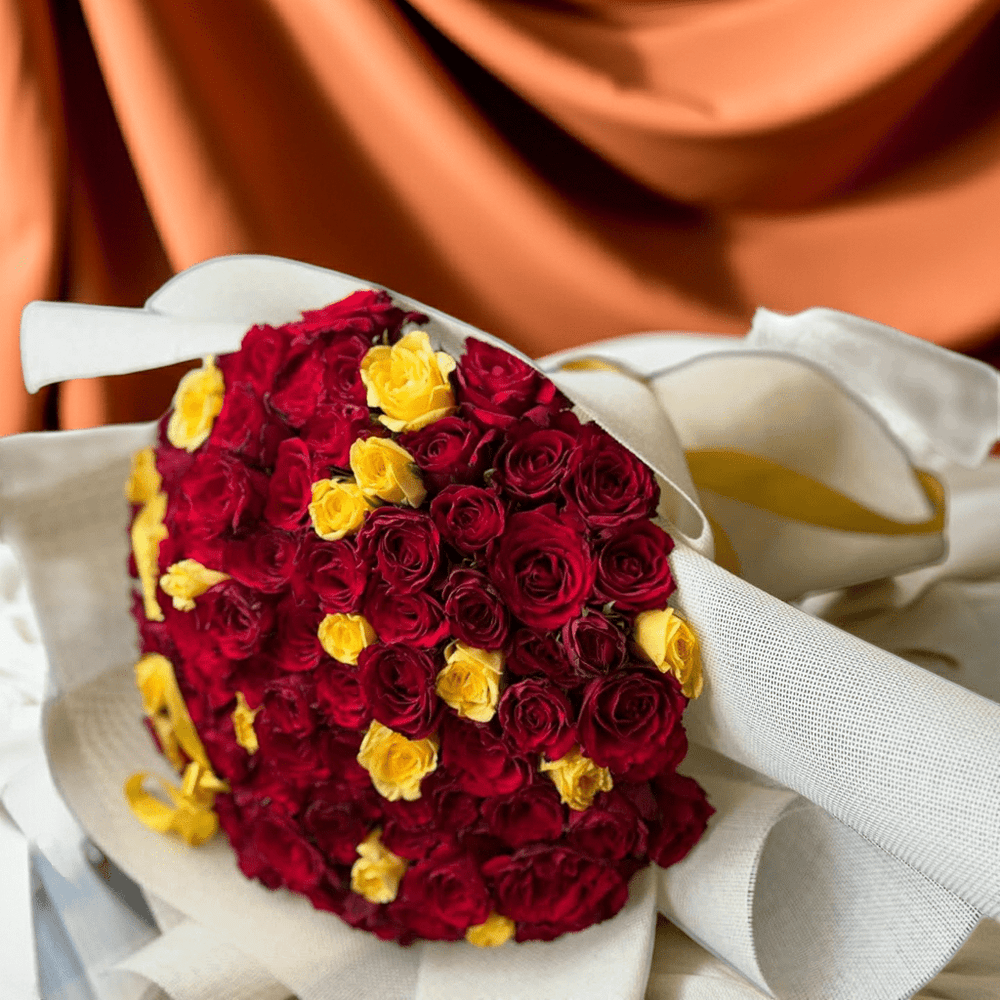 Red & Yellow Rose Bouquet - Vibrant Romance - Rawadat Al Ward