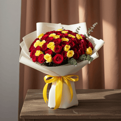 Red & Yellow Rose Bouquet - Vibrant Romance - Rawadat Al Ward