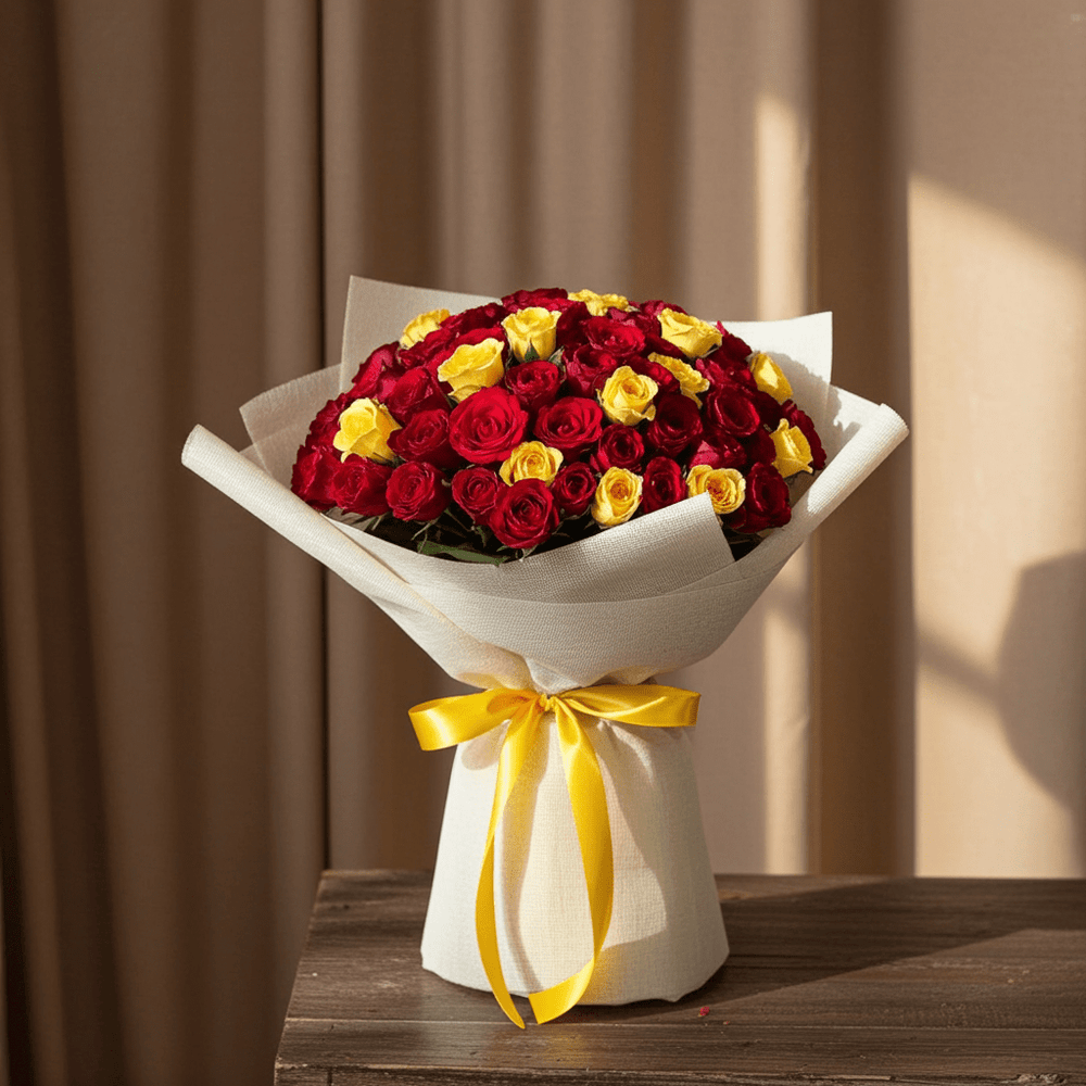 Red & Yellow Rose Bouquet - Vibrant Romance - Rawadat Al Ward