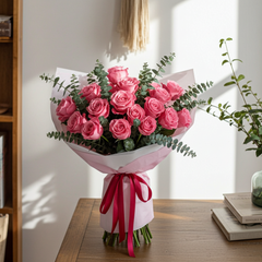 Luxury Pink Rose Bouquet with Eucalyptus