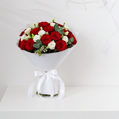 Red Rose and White Lisianthus Bouquet