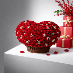 Love Basket: Heart-Shaped Red Roses