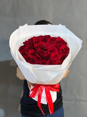 Extra Large Red Rose Bouquet with Satin Ribbons