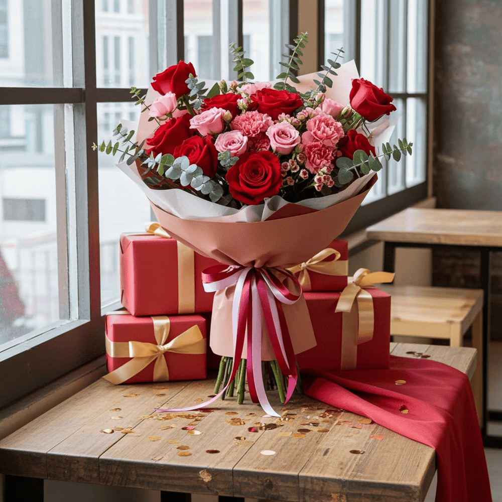 Romantic Rose Bouquet - Red/Pink Mix - Rawadat Al Ward