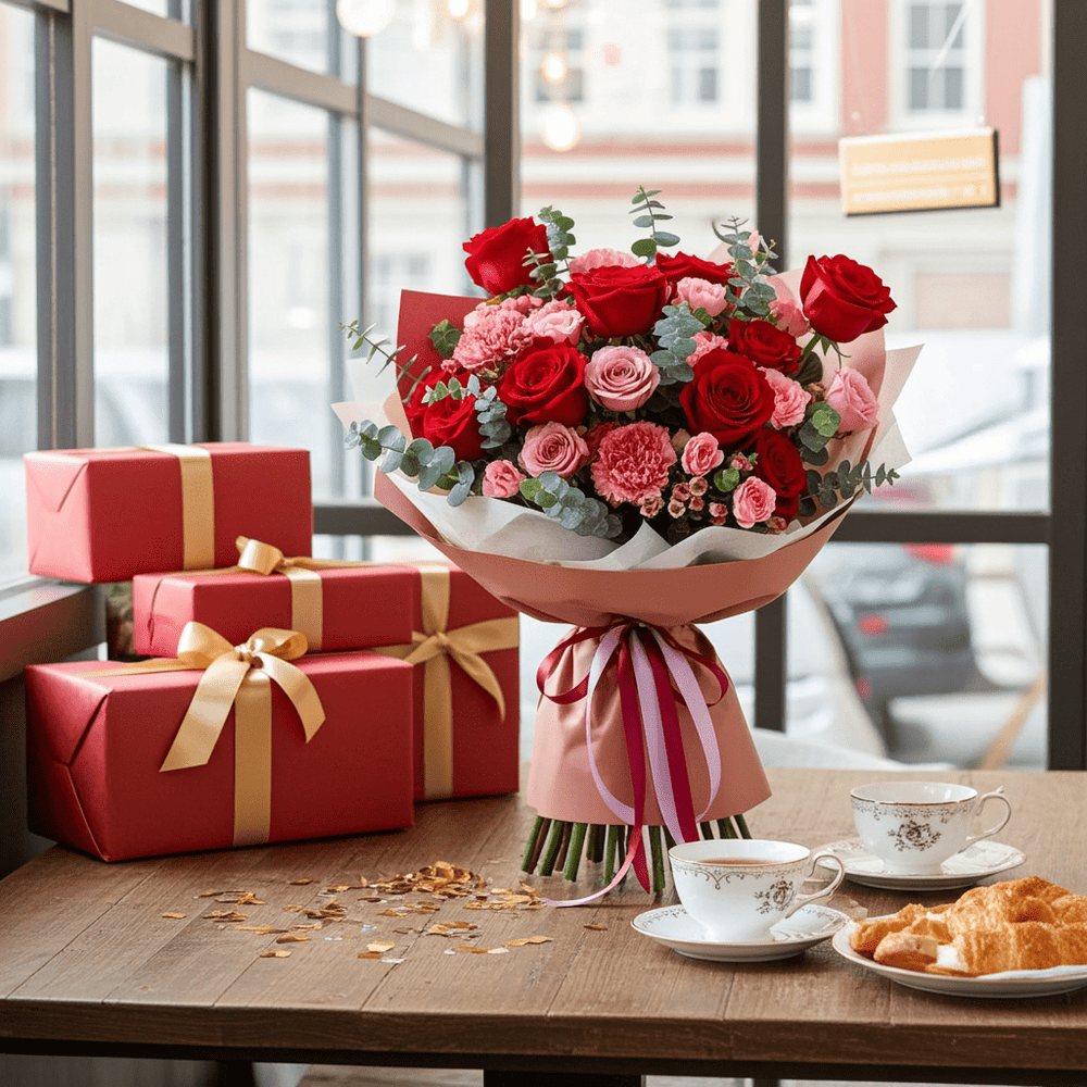 Romantic Rose Bouquet - Red/Pink Mix - Rawadat Al Ward