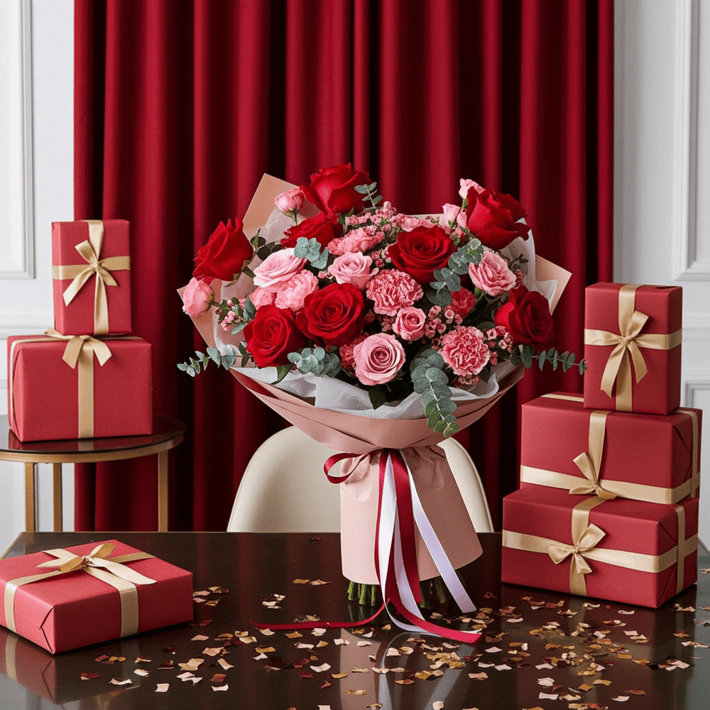 Romantic Rose Bouquet - Red/Pink Mix - Rawadat Al Ward