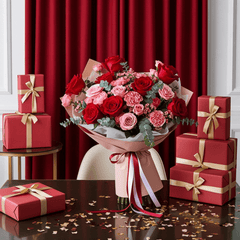 Romantic Rose Bouquet - Red/Pink Mix - Rawadat Al Ward