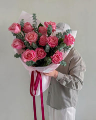 Soft pink roses with baby Eucalyptus - Rawadat Alward
