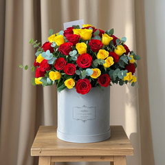 Vibrant Red and Yellow Rose Arrangement