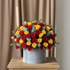Vibrant Red and Yellow Rose Arrangement