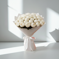 Luxury White Peony Flower Bouquet in White Wrap