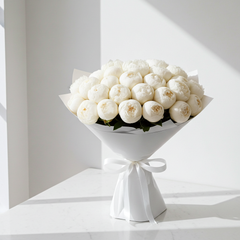 Luxury White Peony Flower Bouquet in White Wrap