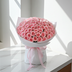 Premium Pink Ohara Rose Bouquet in Elegant White Wrapping