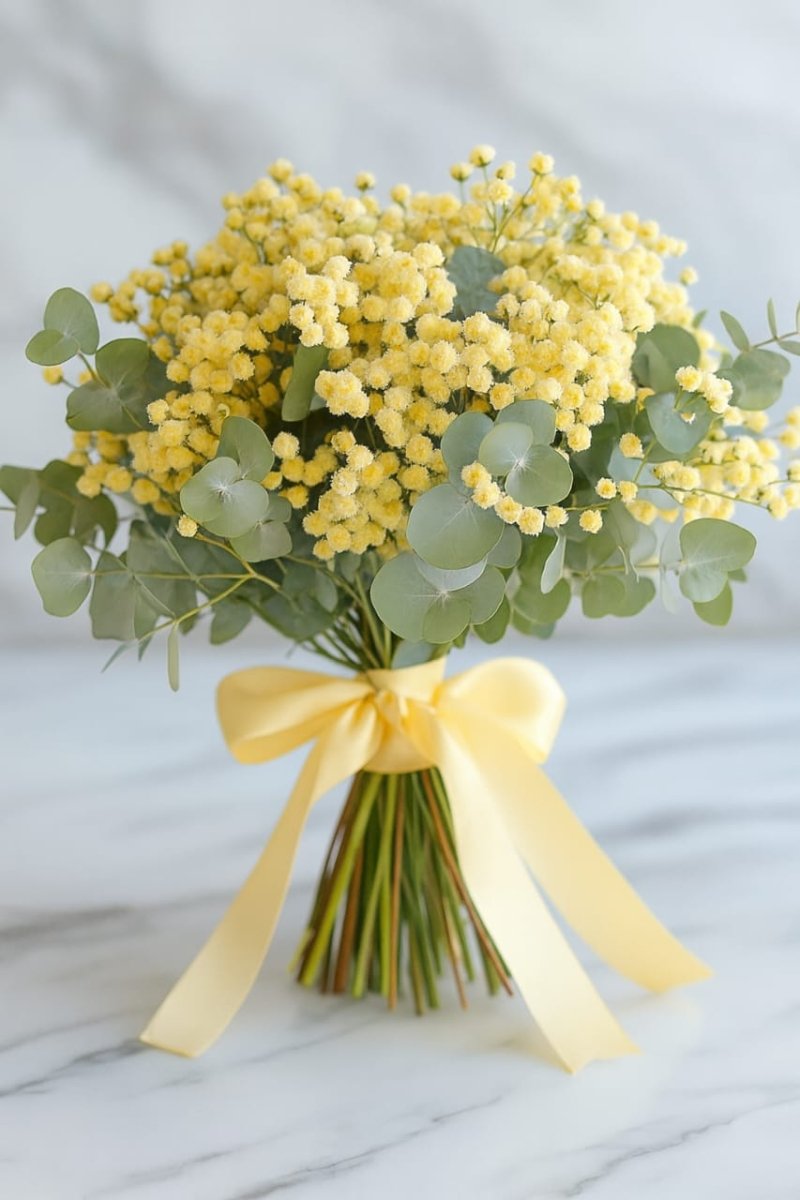 Yellow Baby’s Breath & Eucalyptus Hand - Tied Bouquet - Rawadat Al Ward