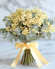 Yellow Baby’s Breath & Eucalyptus Hand - Tied Bouquet - Rawadat Al Ward