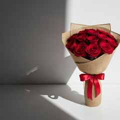 Red Rose Bouquet with Burlap Wrapping