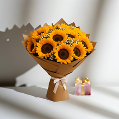 Sunflower Bouquet with Baby’s Breath and Brown Paper Wrap